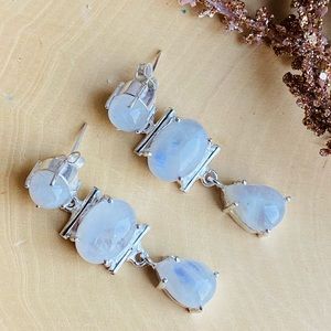 Rainbow Moonstone Silver Stud/ Dangle Earrings